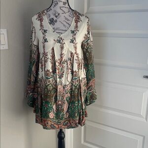 Umgee Cream Tunic with Teal & Rust Paisley Print